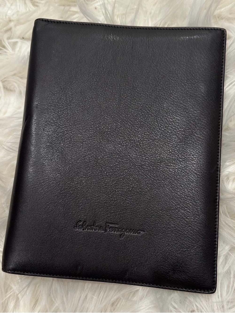 Salvatore Ferragamo dark brown leather binder folio